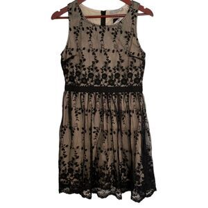 Deor Elle Boutique Womens Black‎ Floral Sheer Fit & Flare Sleeveless Mini Dress
